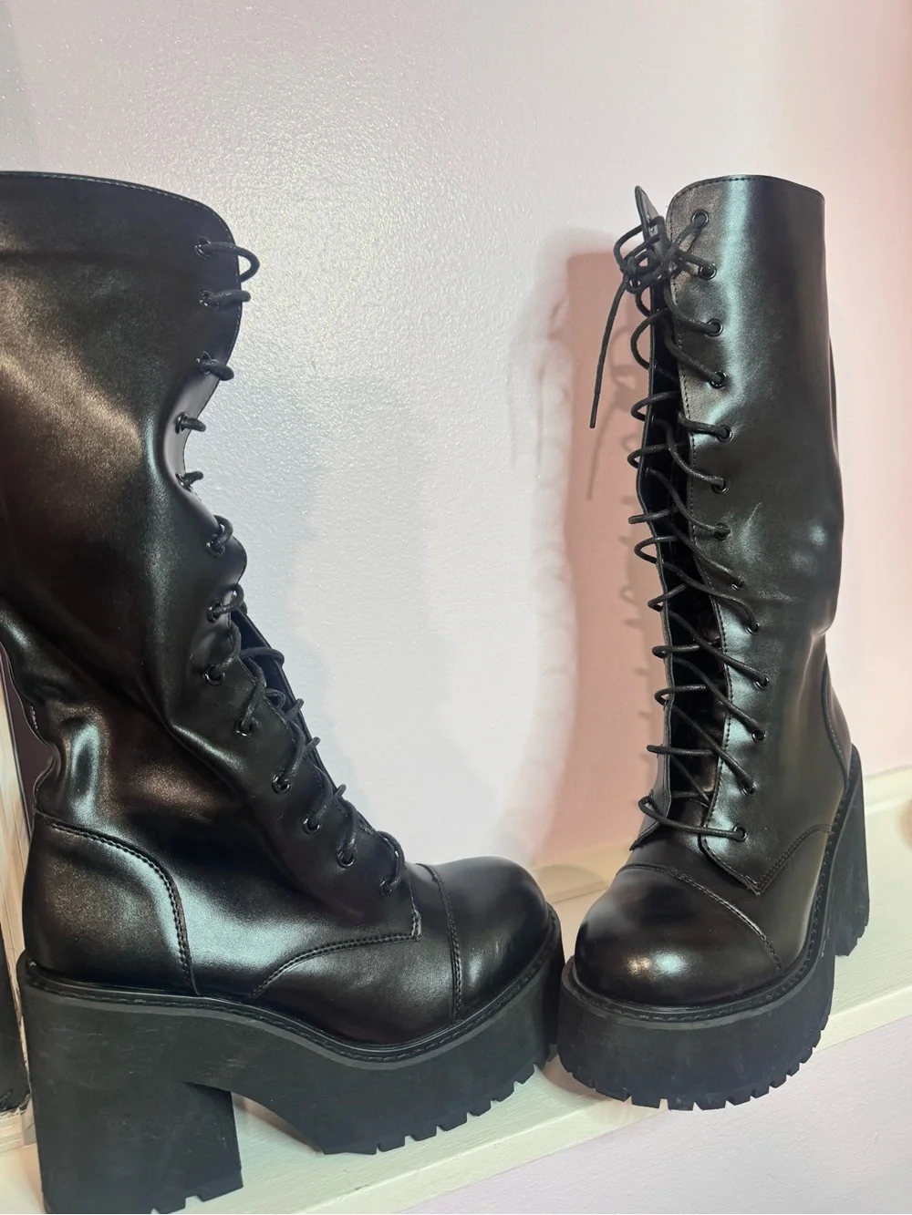 Black Lace-Up Platform Combat Boots - Women
